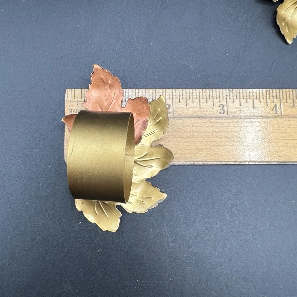 8 Metal Maple Leaf Napkin Rings Holders Brown/Gold-Tone Colors Autumn Fall